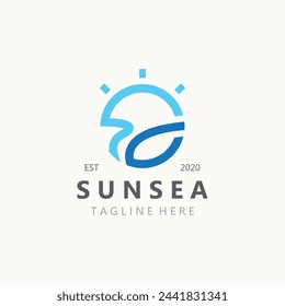 Sunsea wave Logo design creative premium sun beach logo icon vector template