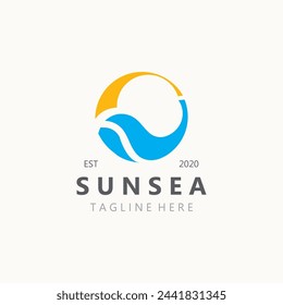 Sunsea wave Logo design creative premium sun beach logo icon vector template