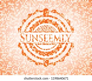Sunseemly orange tile background illustration. Square geometric mosaic seamless pattern with emblem inside.