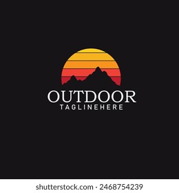 sunset above mountain peak silhouette logo design vector illustration