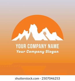 Sunset Above Mountains Logo Design - Vintage Styled Mountain Logo Vector Illustration