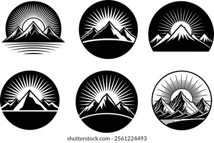 sunset above mountains peak icon