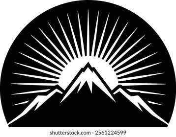 sunset above mountains peak icon set logo design