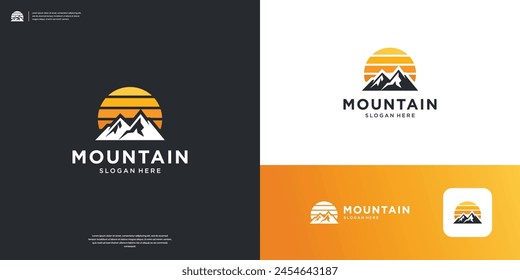 Sunset above mountains peak silhouette logo design inspiration