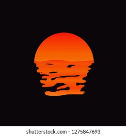 Sunset  above water . Ocean sun under waves