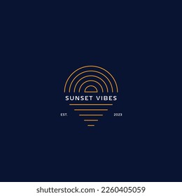 Sunset aesthetic logo design illustration Natural landscape symbol vector icon idea elegant custom minimalist flat style. corporate identity branding
