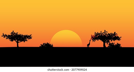 Sunset in Africa with a giraffe
