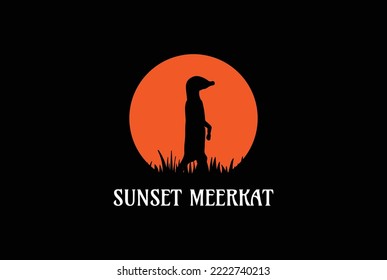 Sunset African Sunset Sunrise Standing Meerkat Silhouette Logo