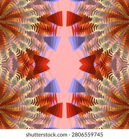Sunset afterglow dream palette symmetrical decorative motif in ivory sun, creamy peach, soft coral, cornflower blue, vermilion, rust orange, yellow orange, cream light