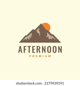 sunset afternoon peak high hill mount sun hipster colored logo design vector