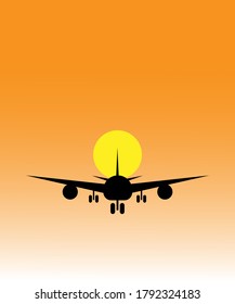 sunset with airplane,vector best illustration.