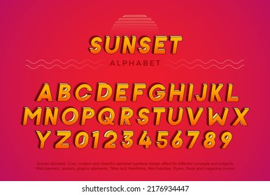 Sunset Alphabet Font Effect Design With Vivid Colors. Vector Art. Includes Full Alphabet And Numbers