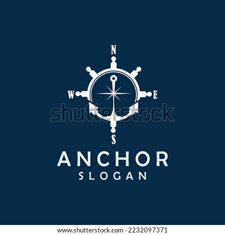 sunset and anchor vintage logo design concept