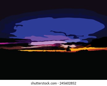 Sunset background abstract vector silhouette pastel illustration