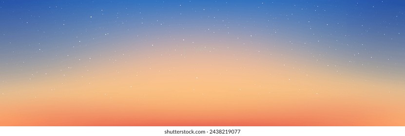 Fondo del atardecer. Hermoso degradado azul naranja para póster, banner o sitio web. Amplio cielo nocturno con estrellas. Luz de sol mágica de verano. Calma la luz natural. Ilustración vectorial.