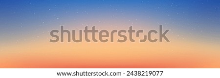 Sunset background. Beautiful blue orange gradient for poster, banner or website. Wide evening sky with stars. Magic summer sunlight. Calm nature light. Vector illustration.
