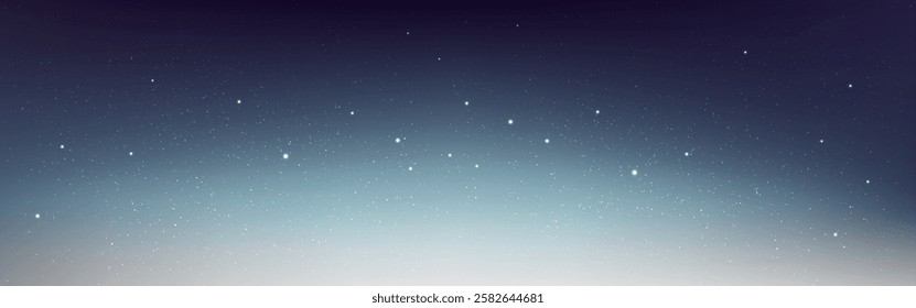 Sunset background. Beautiful evening sky with stars. Wide calm night wallpaper. Magic sundown light. Soft sky texture for website, poster or flyer. Vector illustration.