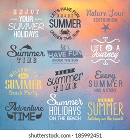Sunset background with labels for summer design. 