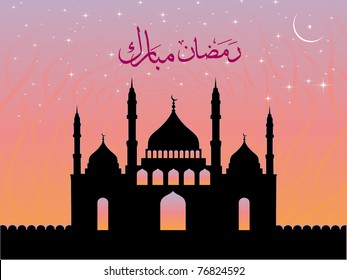 sunset background with mosque, vector illustration