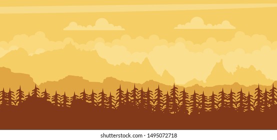 Sunset background in the mountains and forest