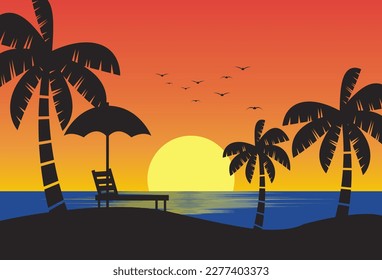 Fondo de sol en la playa con palmeras.
