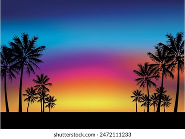 Sunset background with palm trees