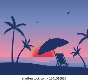 Sunset background with palm trees Free Vector