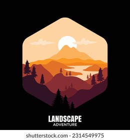 Sunset background with the red glow of the afternoon Landscape Adventure. Vector landscapes
