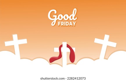 Sunset background with three crosses for Good Friday. Vector illustration