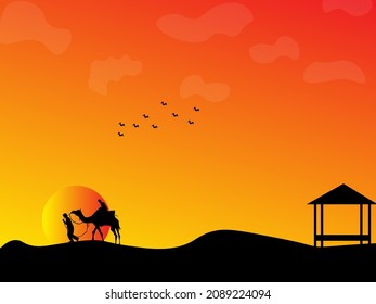 fondo de puesta de sol en el vasto desierto. y el avestruz que los humanos pisan