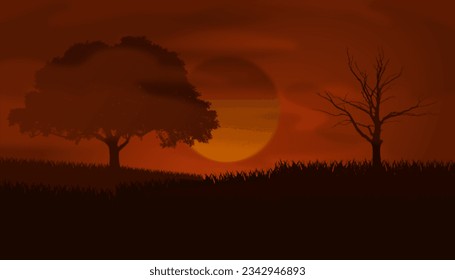 sunset background. Vector African dry landscape