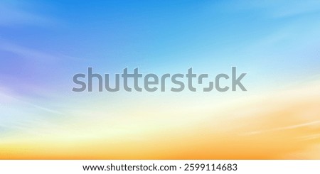 Sunset Background,illustration Horizontal Summer sunrise sky in blue,orange,yellow gradeint with fluffy cloudy over sea beach,Vector Nature background of Autumn ,winter