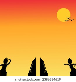 Sunset Bali Culture Background Vector editable and suitable use for social media post, poster, and card