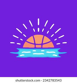 Sunset basketball, illustration for t-shirt, sticker, or apparel merchandise. With doodle, retro, groovy, and cartoon style.