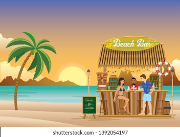 sunset at the beach bar