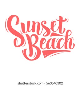 Sunset Beach Brush Script Lettering On A White Background.  Custom Type Design.  Vector Graphic. 