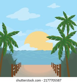 tarjeta de playa con palmeras