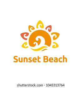 Sunset Beach Coast Island, Summer Shore Ocean Sea Wave Logo Design Inspiration