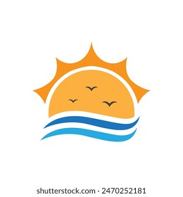 sunset beach colorful modern logo design vector