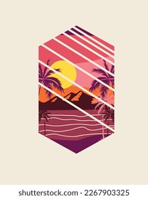 Sunset Beach Designs templates Nature scenery summer palm tree background flyer banner template design vector
