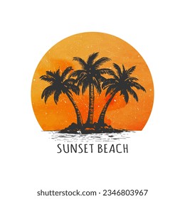 Sunset beach drawing vector