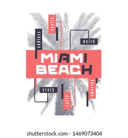 Sunset beach. Graphic summer t-shirt design with the hand drawn palm tree. Vector illustration.