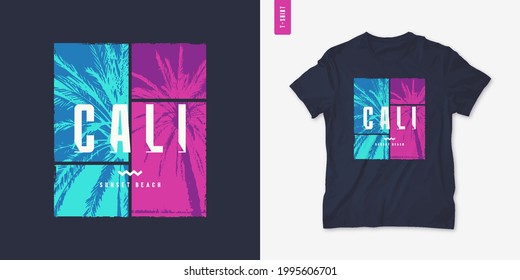 Sunset beach graphic t-shirt design, vector illustration.