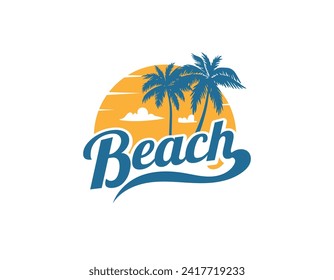 Sunset Beach Holiday Logo Design Template