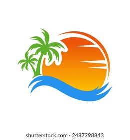 Sunset Beach Holiday Logo Design Template
