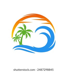 Sunset Beach Holiday Logo Design Template
