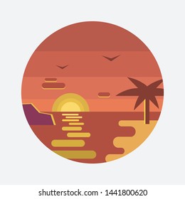 Sunset Beach Icon Flat Design