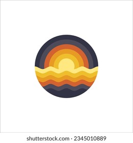 diseño del logotipo del icono de la playa de atardecer