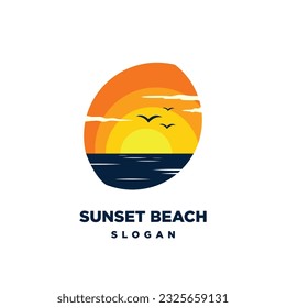 Sunset Beach icon logo vector design