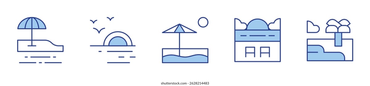 sunset, beach. Beach Icon vector illustration. Line Duotone style. Editable stroke